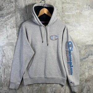 Champion Oxford Gray Fleece Pullover Hoodie Men's Medium Graphic Sweatshirt